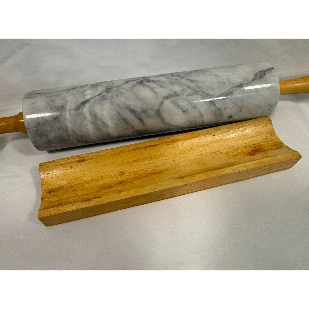 Wooden Handle Marble Rolling Pin and Stand